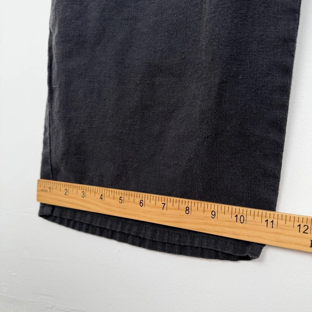 FLAX‎ Jeanne Engelhart Size M Black 100% Linen Wide Leg Elastic Waist Pants